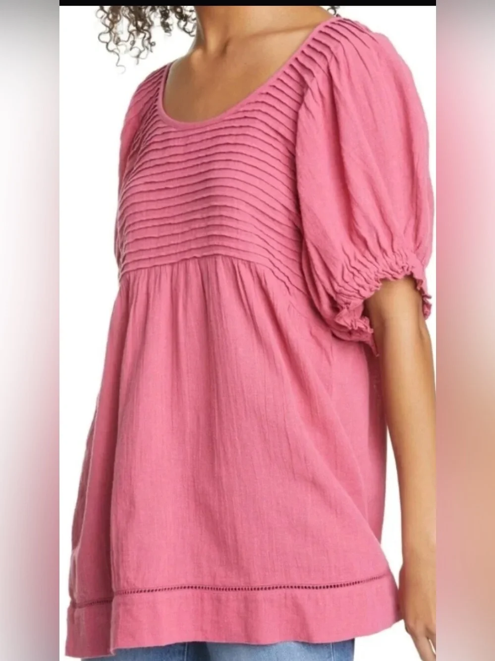 Free People Elsie Dusty Rose Pintuck Puff Sleeve Tunic Top